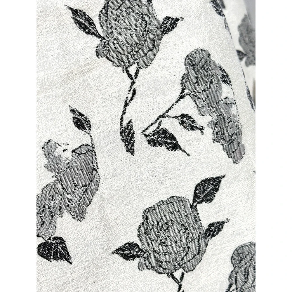 Voy NWT Black White Jacquard Rose Print Puff Sleeve Blouse Small Romantic - Picture 7 of 9